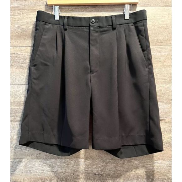 Alan Flusser Black Polyester Pleated Golf Shorts Size 34 - Picture 1 of 5